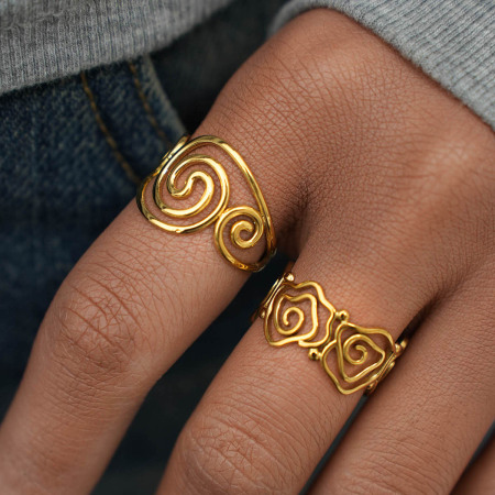 Bague femme simple, forme irrégulière, acier inoxydable, couleur or, étanche