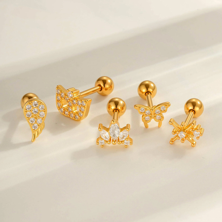 Boucle d'oreille piercing papillon en cuivre doré et zircon