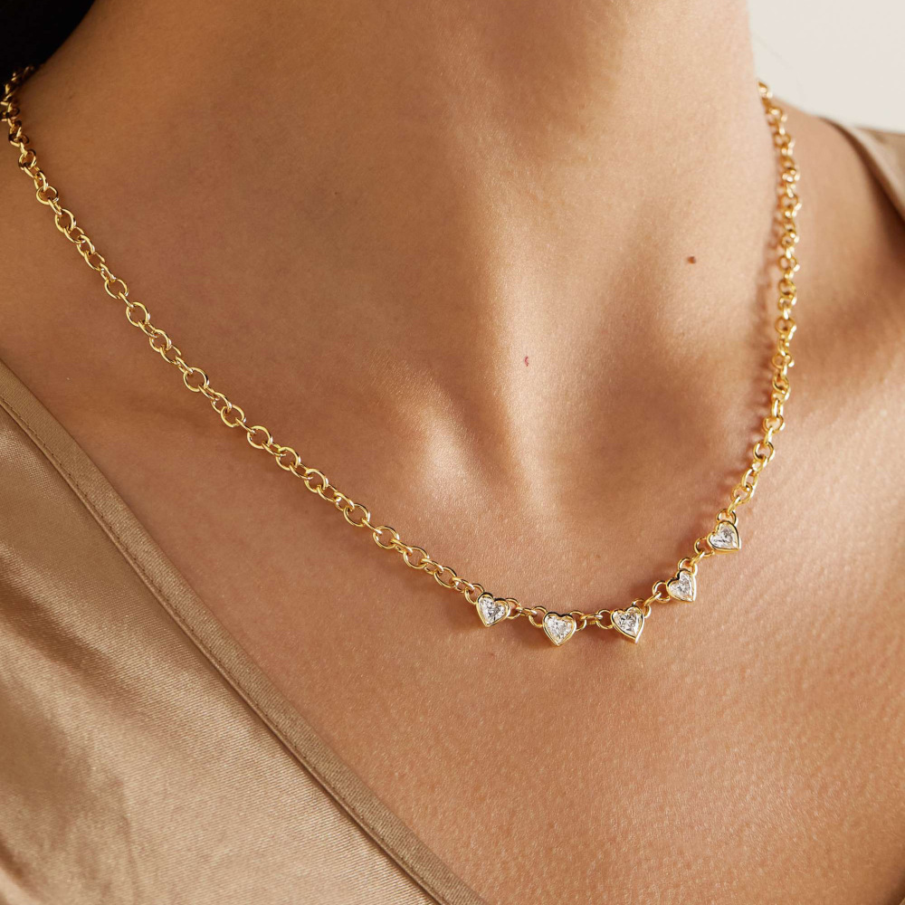 Collier Pendentif Femme Daily Heart En Acier Inoxydable Étanche Couleur Or Avec Zircon (1 Pièce) Image3