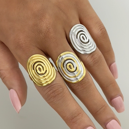 Bague femme décontractée, ronde, en acier inoxydable étanche couleur or (1 pièce)