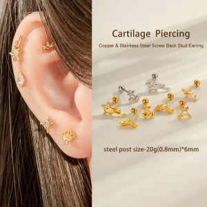 Boucle D'Oreille Piercing En Zircon Couleur Or Et Cuivre Cerise, 1 Pièce h5 Image4