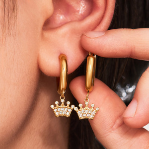 1 Paire De Boucles D'Oreilles Pendantes Élégantes En Acier Inoxydable Doré, Ornées De Zircon, Pour Femme. h5 Image4