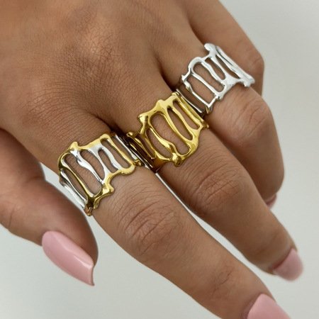 Bague tendance quotidienne en acier inoxydable de forme irrégulière, étanche, couleur or (1 pièce)