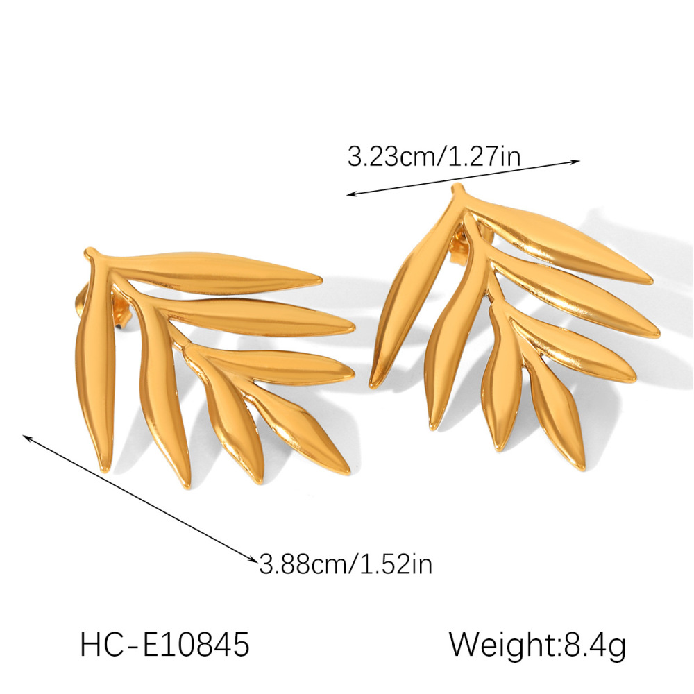 Boucles D'Oreilles Puces Pour Femme, En Acier Inoxydable Doré, Motif Feuille Simple, Imperméables, 1 Paire h5Image2