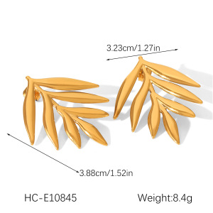 Boucles D'Oreilles Puces Pour Femme, En Acier Inoxydable Doré, Motif Feuille Simple, Imperméables, 1 Paire h5 Image2