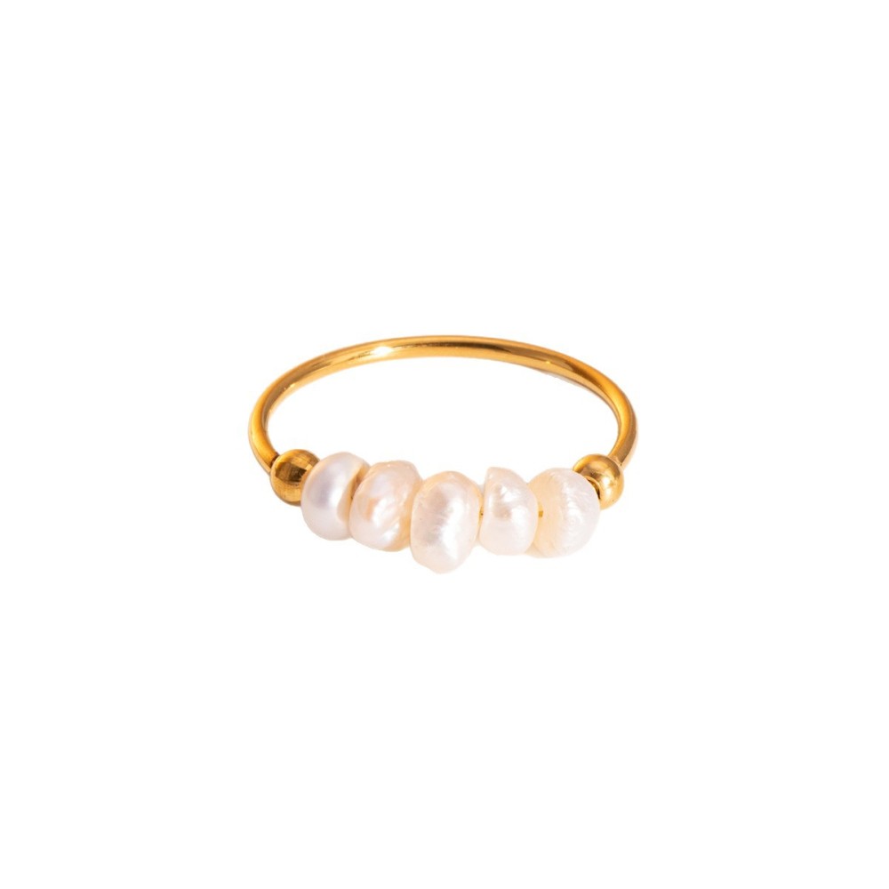 Bague Daily Circle En Acier Inoxydable Étanche Couleur Or Avec Perles (1 Pièce) Image5