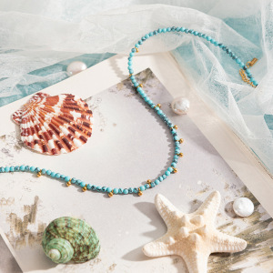 Collier De Perles Pour Femme, 1 Pièce, Perles De Calaïte, Pierres Naturelles, Couleur Or h5 Image4