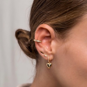 Boucles D'Oreilles Pendantes Pour Femme « Lune Brillante » En Acier Inoxydable, Étanches, Couleur Or, Avec Zircon (1 Paire). h5 Image3
