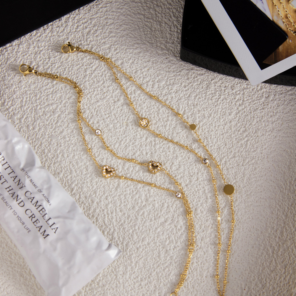 Bracelet Chaîne Femme Luxueux En Acier Inoxydable Doré, Imperméable, Avec Pendentif Cœur (1 Pièce). Image5