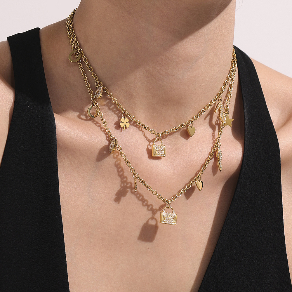 Ensembles De Bijoux Pour Femmes En Acier Inoxydable Imperméable, Motif Cœur Et Trèfle, Couleur Or. Image4