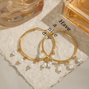 1 Paire De Boucles D'Oreilles Créoles Décontractées À Pompons En Acier Inoxydable Étanche Couleur Or Pour Femme h5 Image4