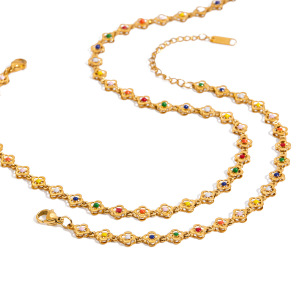 Ensembles De Bijoux Pour Femmes En Acier Inoxydable Doré, Imperméables, Avec Fleurs Colorées h5 Image7