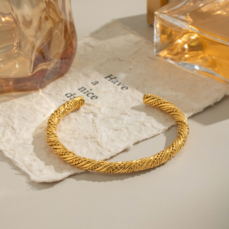 Bracelet manchette étanche en acier inoxydable couleur or (1 pièce) 2