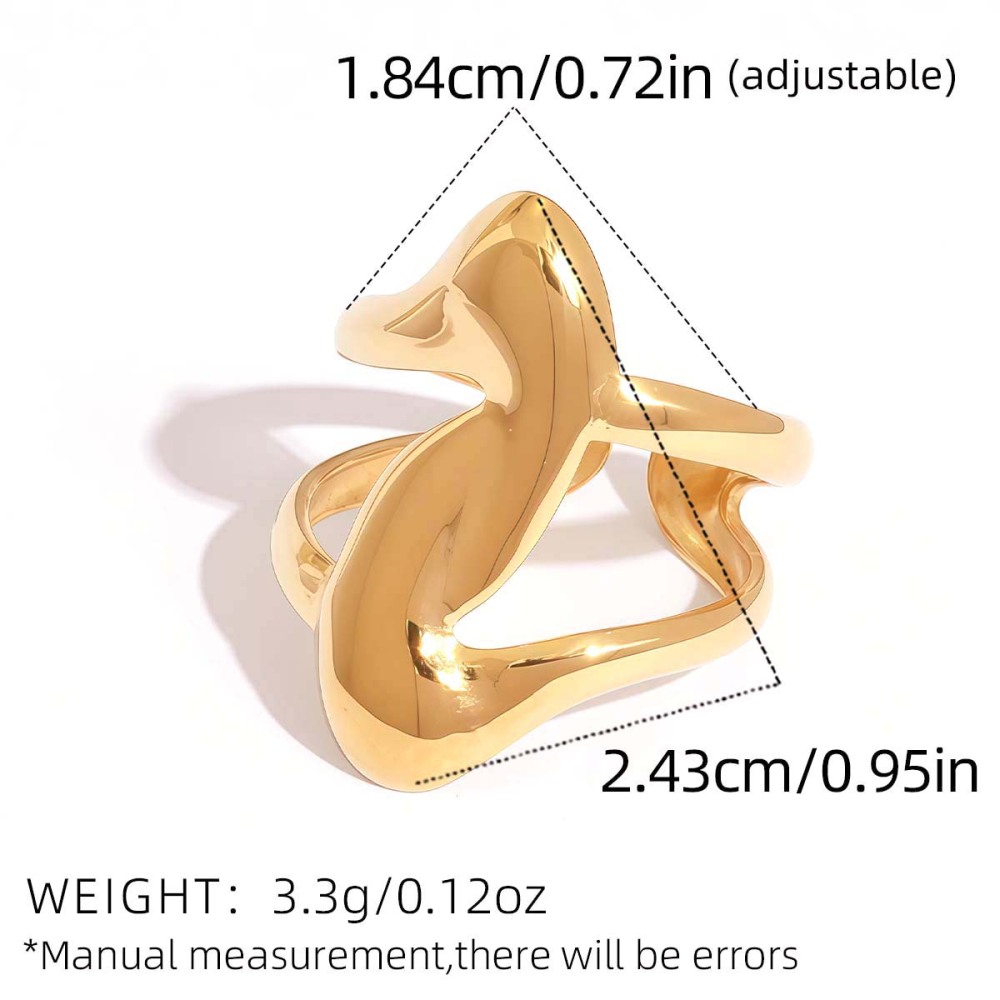 Bague Tendance En Acier Inoxydable Doré, Forme Simple Et Irrégulière (1 Pièce), Étanche. Image2