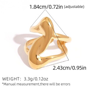 Bague Tendance En Acier Inoxydable Doré, Forme Simple Et Irrégulière (1 Pièce), Étanche. h5 Image2