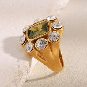 Bague Pour Femme, 1 Pièce, De Luxe, Rectangulaire, En Acier Inoxydable, Étanche, Couleur Or, Ornée D'Un Zircon. h5 Image3