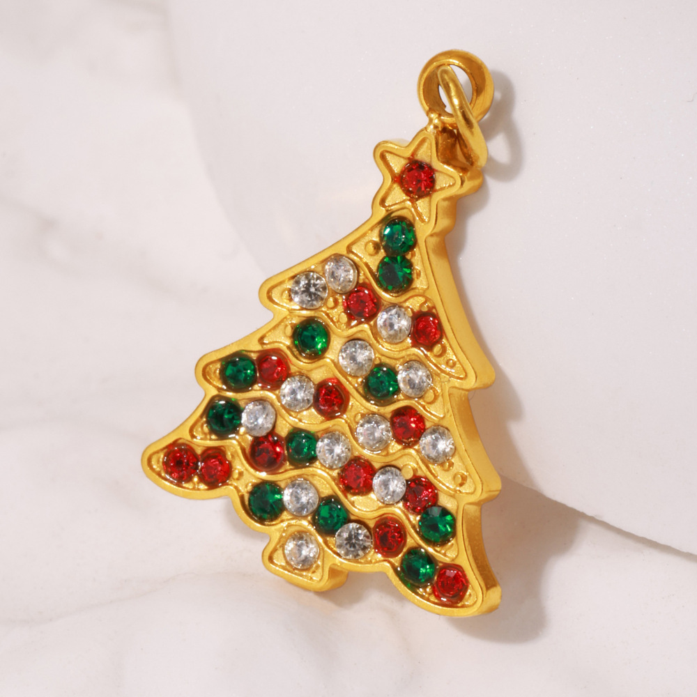 Pendentif Femme En Acier Inoxydable Doré, Étanche, Orné De Zircon, Série Noël (1 Pièce) h5Image3