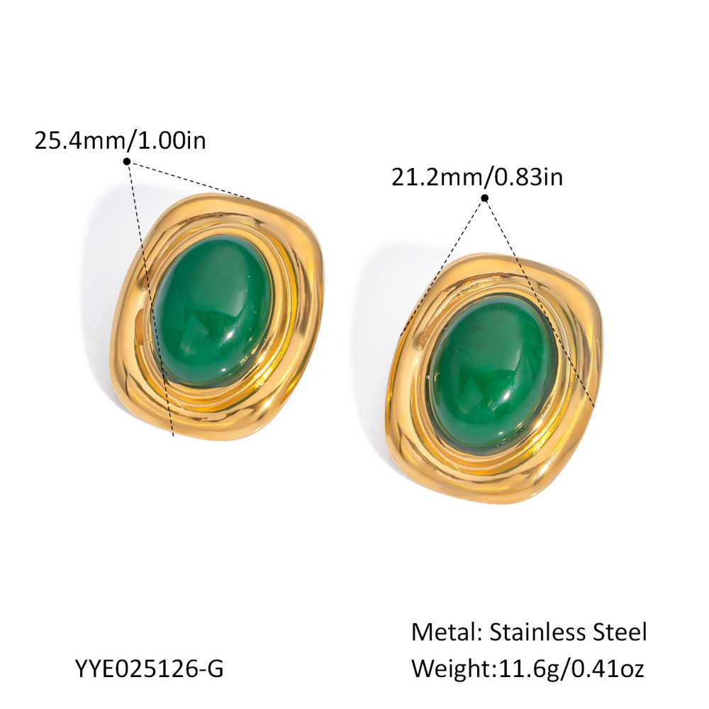 1 Paire De Boucles D'Oreilles Puces Classiques Rectangulaires En Acier Inoxydable, Étanches, Couleur Or, Avec Pierre Naturelle Et Perle. 