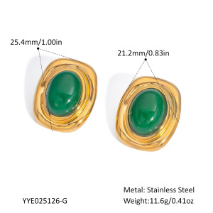 1 Paire De Boucles D'Oreilles Puces Classiques Rectangulaires En Acier Inoxydable, Étanches, Couleur Or, Avec Pierre Naturelle Et Perle. h5 