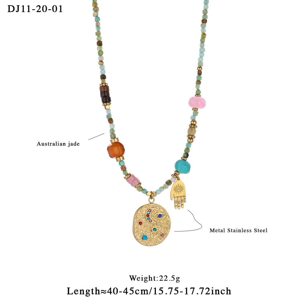 Collier De Perles Pour Femme, 1 Pièce, En Acier Inoxydable, Couleur Or, Avec Perles De Pierre Naturelle Colorée h5Image2