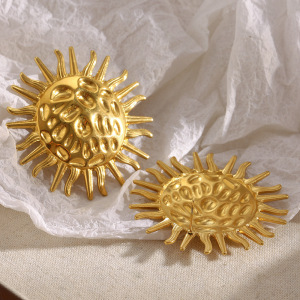 1 Paire De Boucles D'Oreilles Puces Pour Femme En Acier Inoxydable Doré, Imperméables, À Texture Martelée. h5 Image4