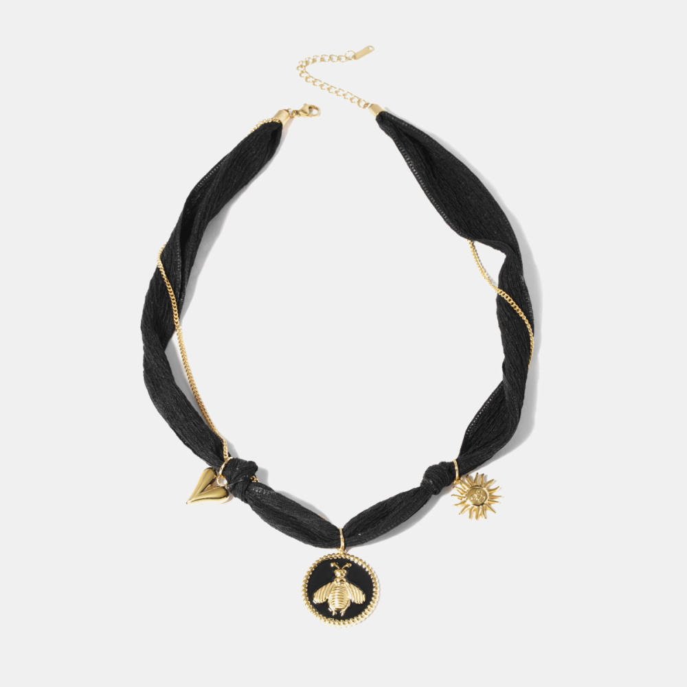 Collier Pendentif Abeille Cœur Émaillé En Acier Inoxydable Étanche Image2