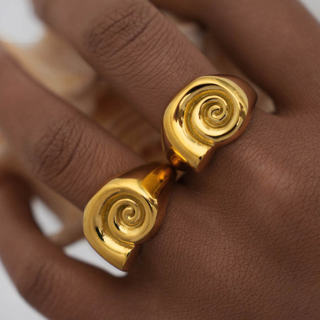 Bague tendance rétro simple en acier inoxydable étanche couleur or (1 pièce) 2