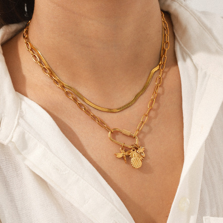 Collier pendentif femme en acier inoxydable doré, motif animal du quotidien (1 pièce)