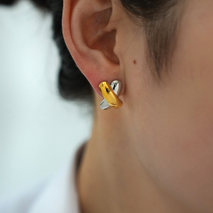 Boucles D'Oreilles Puces Pour Femme, Collection Simple Series Daily Patchwork, En Acier Inoxydable Étanche, Couleur Or (1 Pièce). h5 Image5