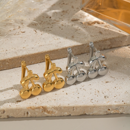 1 paire de boucles d'oreilles puces en acier inoxydable couleur or, étanches, couleur cerise douce 2