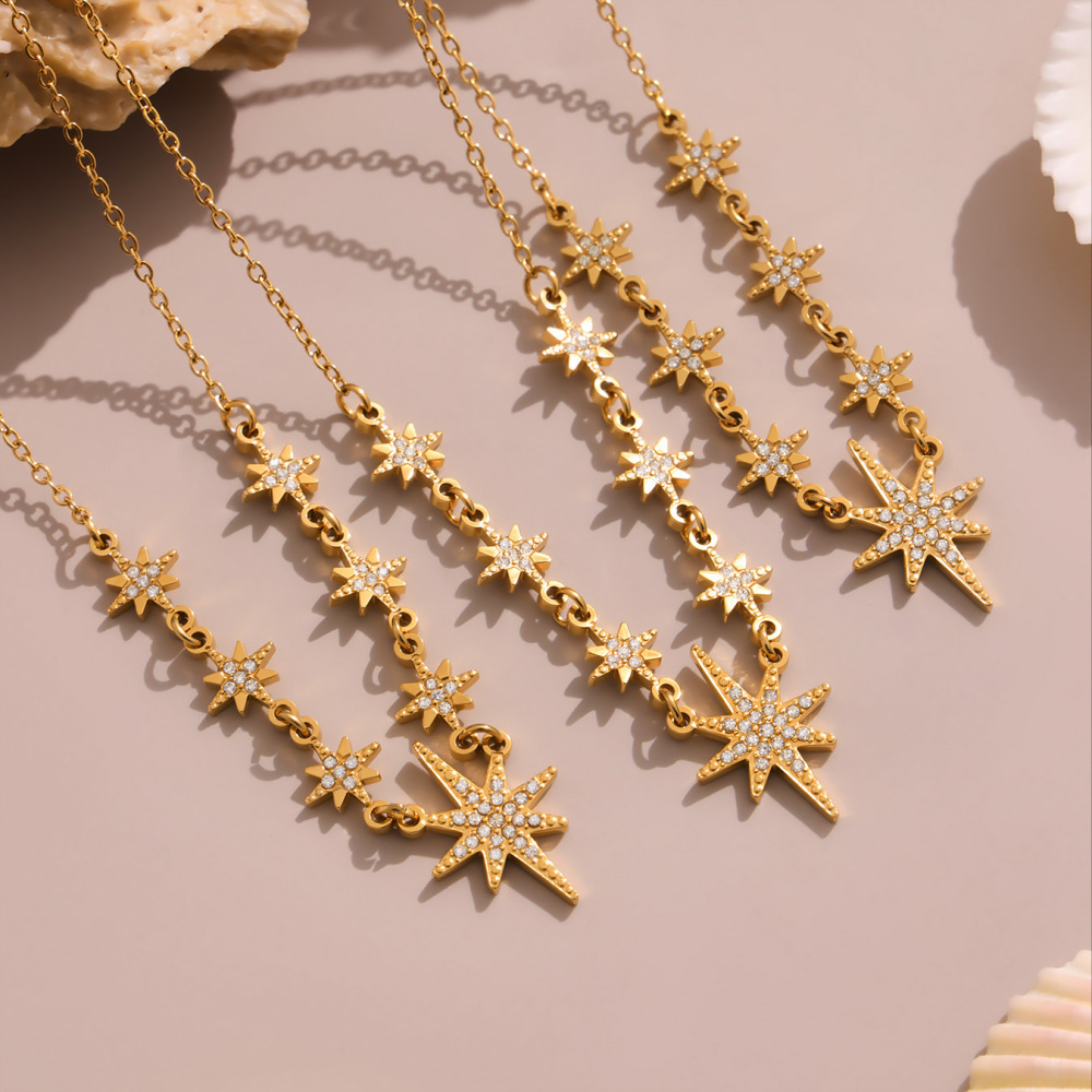 Collier Pendentif Femme Luxueux En Acier Inoxydable Doré, Orné D'Une Étoile (1 Pièce) Image3