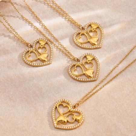 Collier pendentif élégant en forme de cœur, en acier inoxydable étanche, couleur or, pour femme (1 pièce) 2