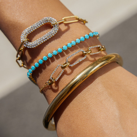 Bracelet à maillons pour femme, en acier inoxydable calaïte, étanche et couleur or (1 pièce). 2
