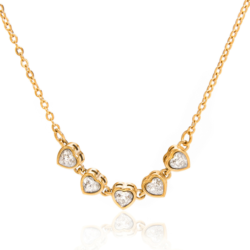 Collier Pendentif Femme Daily Heart En Acier Inoxydable Étanche Couleur Or Avec Zircon (1 Pièce) 