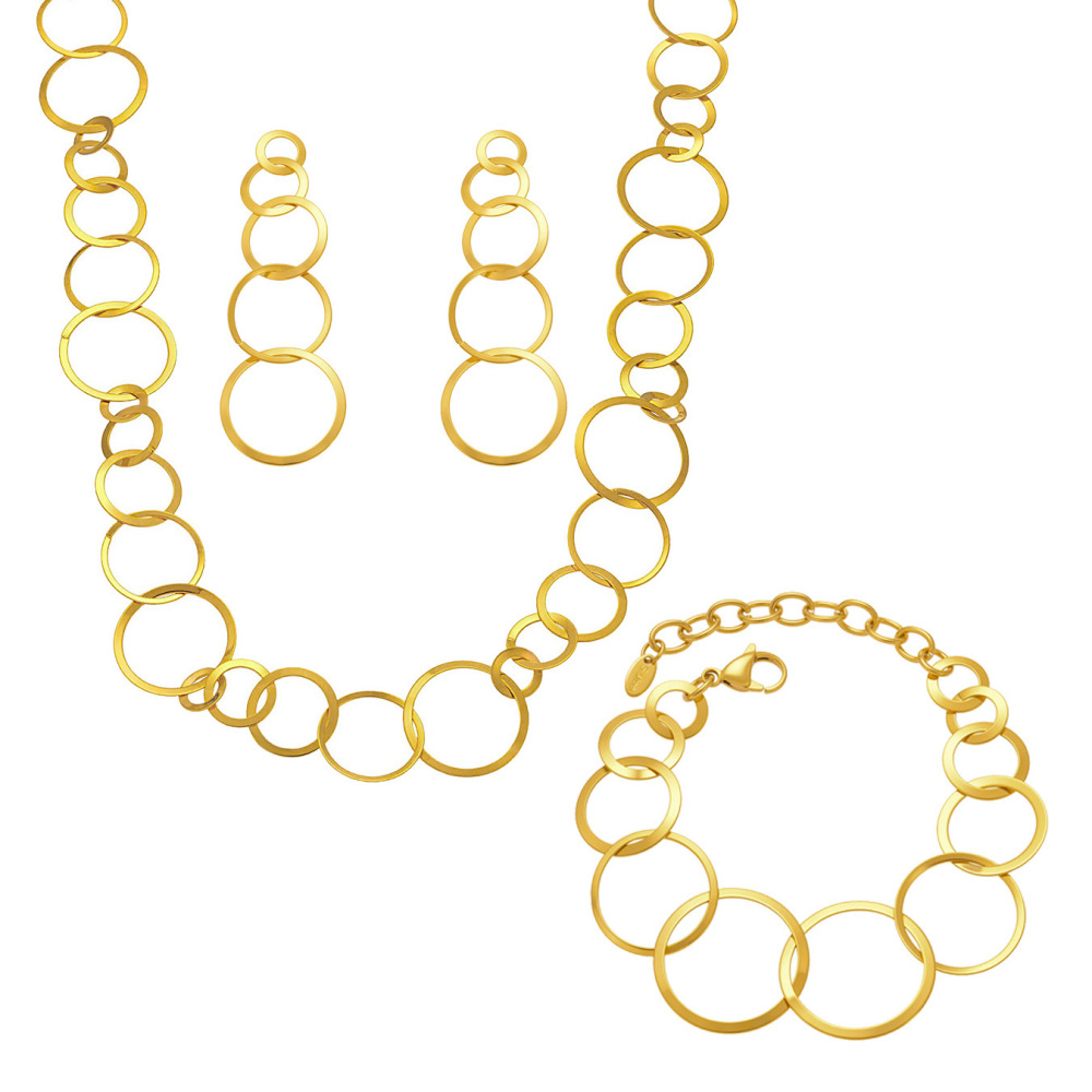 Ensembles De Bijoux Pour Femmes Casual Circle En Acier Inoxydable Étanche Couleur Or h5Image7