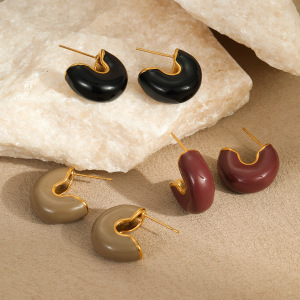 1 Paire De Boucles D'Oreilles À Tige Rétro En Acier Inoxydable De Couleur Unie Pour Femme, Série Simple h5 Image2