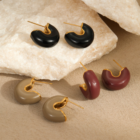 1 paire de boucles d'oreilles à tige rétro en acier inoxydable de couleur unie pour femme, série Simple 2