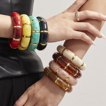Bracelet pour femme en résine de forme annulaire, couleur or, série élégante, 1 pièce 2