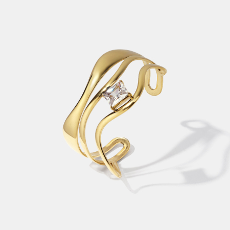 Bracelet manchette en acier inoxydable étanche avec zircon, forme linéaire 2