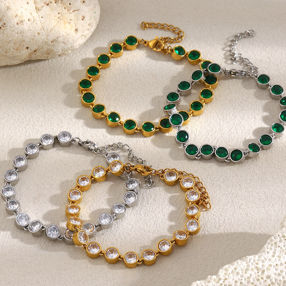 Bracelet Chaîne Classique De Luxe Pour Femme, En Acier Inoxydable Étanche Avec Zircon (1 Pièce). Image3