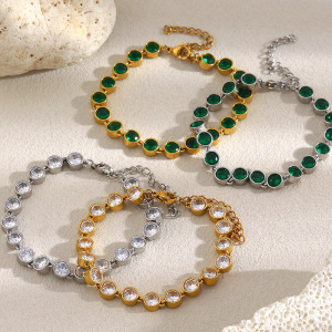 Bracelet Chaîne Classique De Luxe Pour Femme, En Acier Inoxydable Étanche Avec Zircon (1 Pièce). h5 Image3