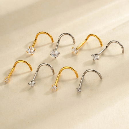 1 piercing de nez en alliage de titane avec zircon couleur or