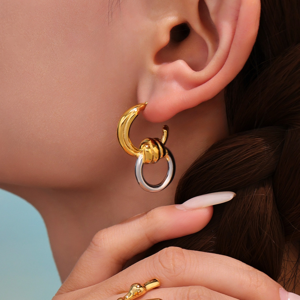 1 Paire De Boucles D'Oreilles Créoles Simples En Acier Inoxydable Étanche Couleur Or Pour Femme h5Image3