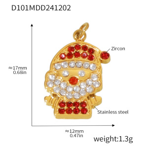 Pendentif Femme En Acier Inoxydable Doré, Étanche, Orné De Zircon, Série Noël (1 Pièce) h5