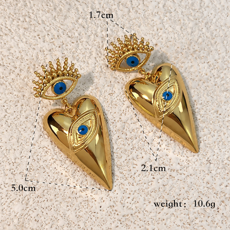 1 Paire De Boucles D'Oreilles Pendantes Œil De Diable En Acier Inoxydable Étanche Couleur Or Image4