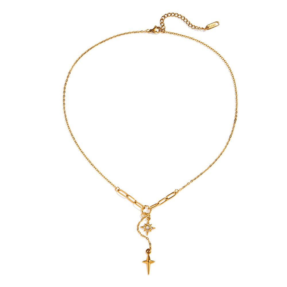 Collier Pendentif Femme En Acier Inoxydable Doré, Orné D'Une Étoile Exquise (1 Pièce) 