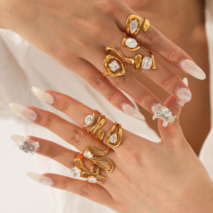 Bague Luxueuse En Acier Inoxydable Et Zircone Pour Femme, Forme Irrégulière, 1 Pièce h5 Image3