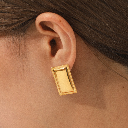 Boucles d'oreilles puces rectangulaires Simple Series Daily en acier inoxydable étanche couleur or pour femme (1 paire) 2