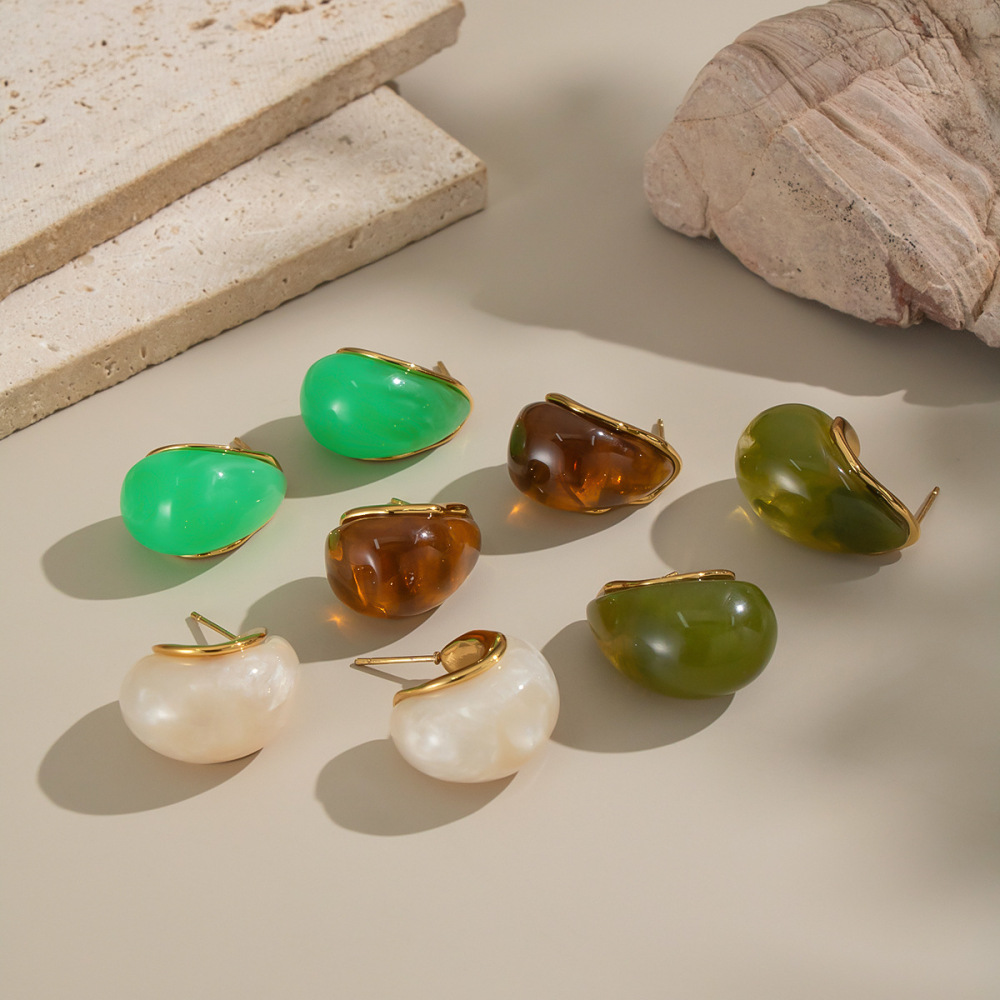 1 Paire De Boucles D'Oreilles Puces Pour Femme, En Acier Inoxydable Imperméable, Couleur Or, De Forme Irrégulière, À Porter Au Quotidien h5Image4
