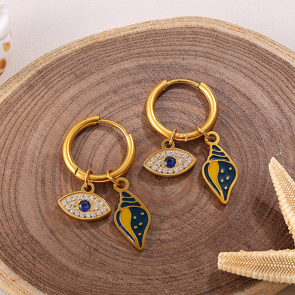 1 Paire De Boucles D'Oreilles Pendantes Oceanic En Acier Inoxydable Étanche Couleur Or Image3